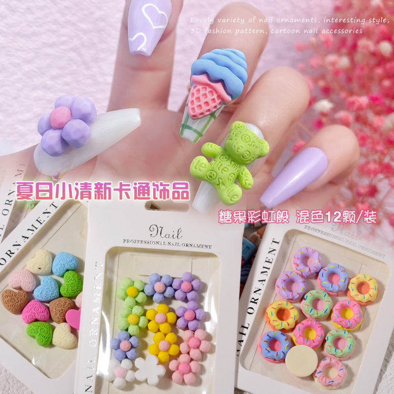 12 PCS nail decorations with paper cards, made of resin and 3D rhinestones