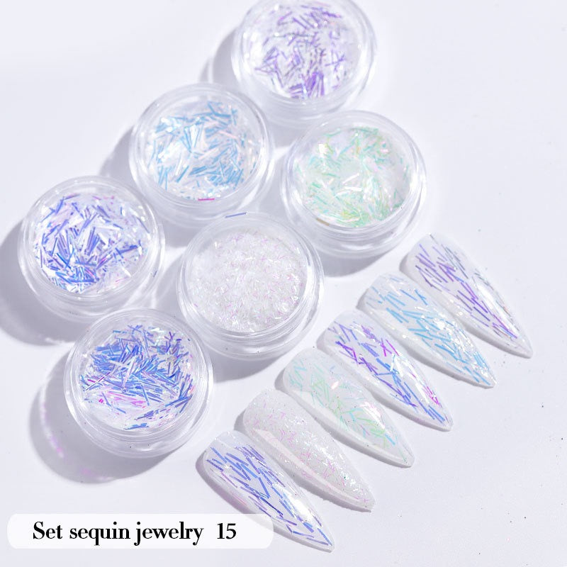 6 Crystal Nail Star Glitter Sparkle Set