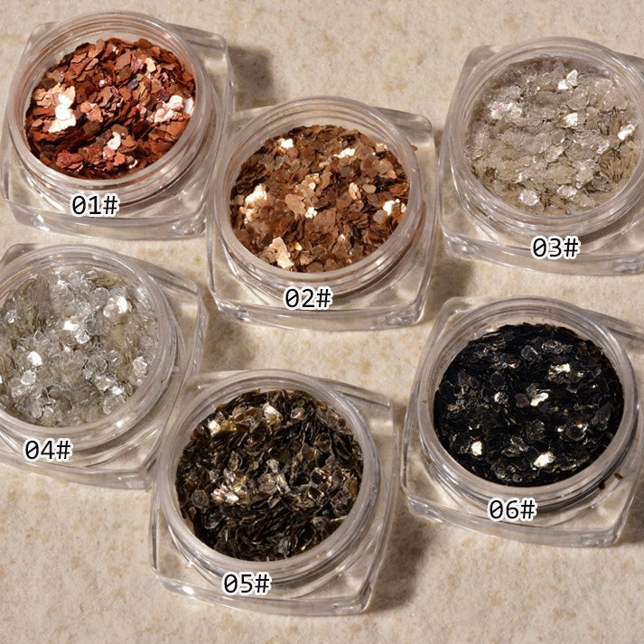 Nail Metal sequins Glass Glitter Powder 6 Colors Set