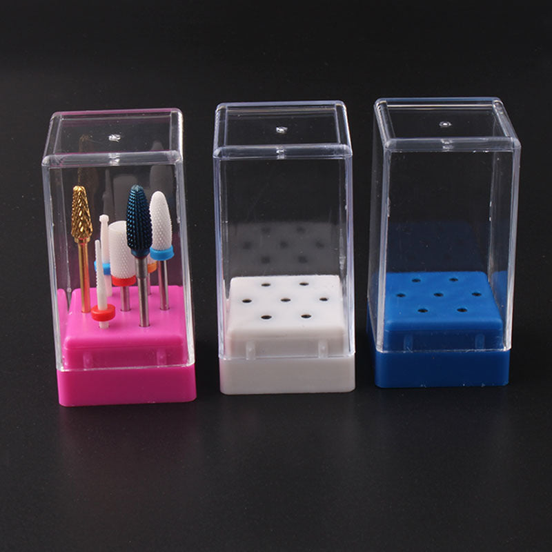 7 Holes Nail Drill Heads Bits Holder Organizer Box Container