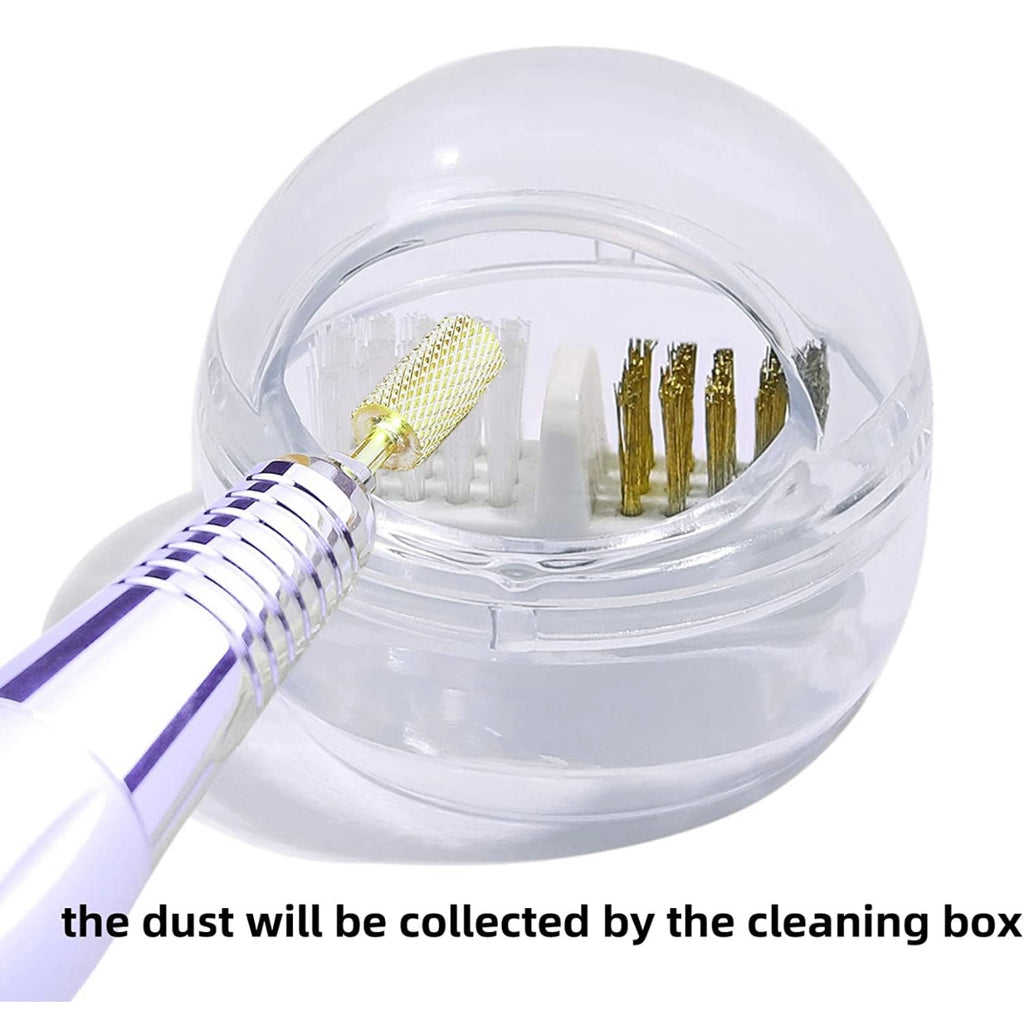 Nail Drill Bit Dust Cleaning Case with Copper Wire Brush and Nylon Brush for Cleaning Carbide