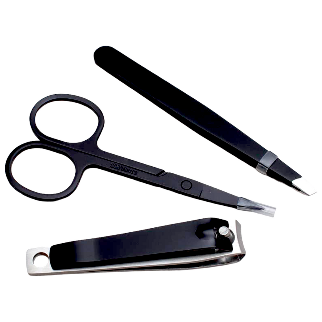 3PCS Nail Tools Set – Black Stainless Steel Fingernails,Toenails Clippers&Slant Tweezers&Scissors