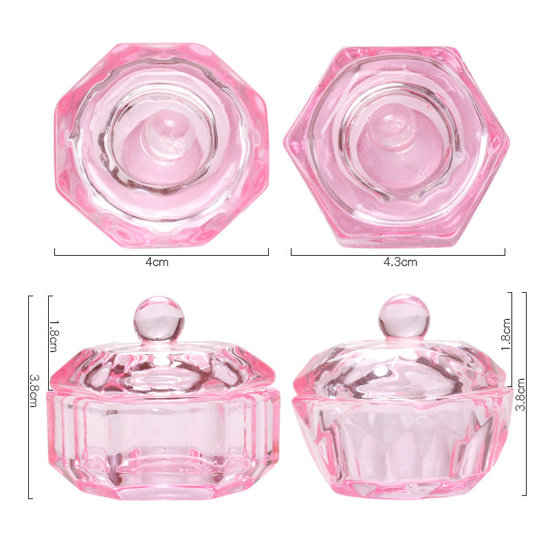 Sweet Pink Crystal Glass Acrylic Powder Liquid Nail Cup Dish Lid Bowl