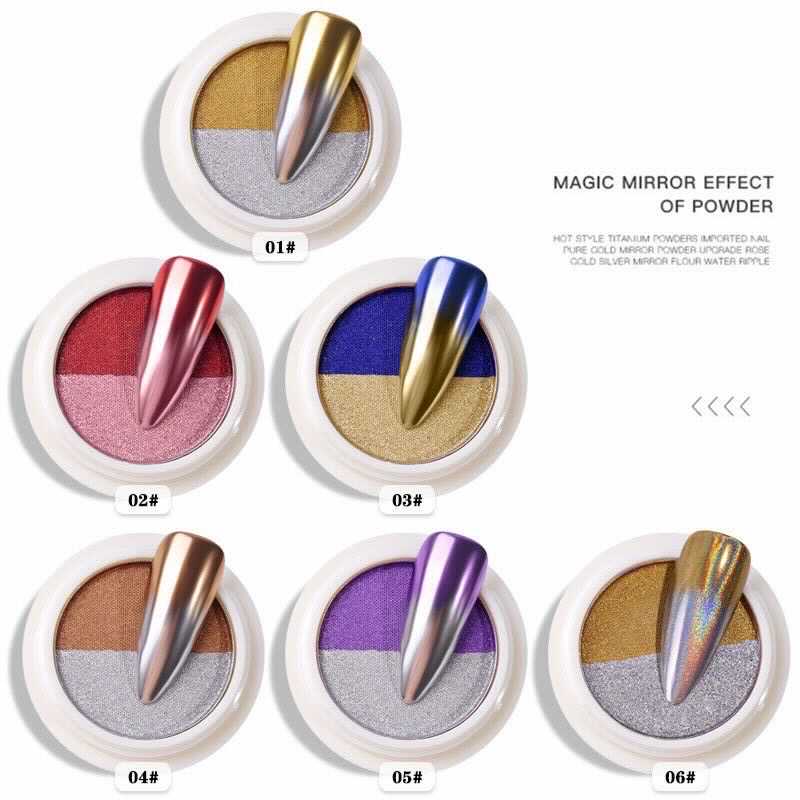Dual Colors Sides Nail Manicure Chrome Powder Pigment Mirror Effect