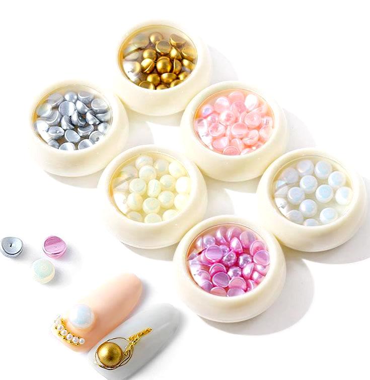 6 Colors Half Pearls Decoration Nail Art Light Color Set